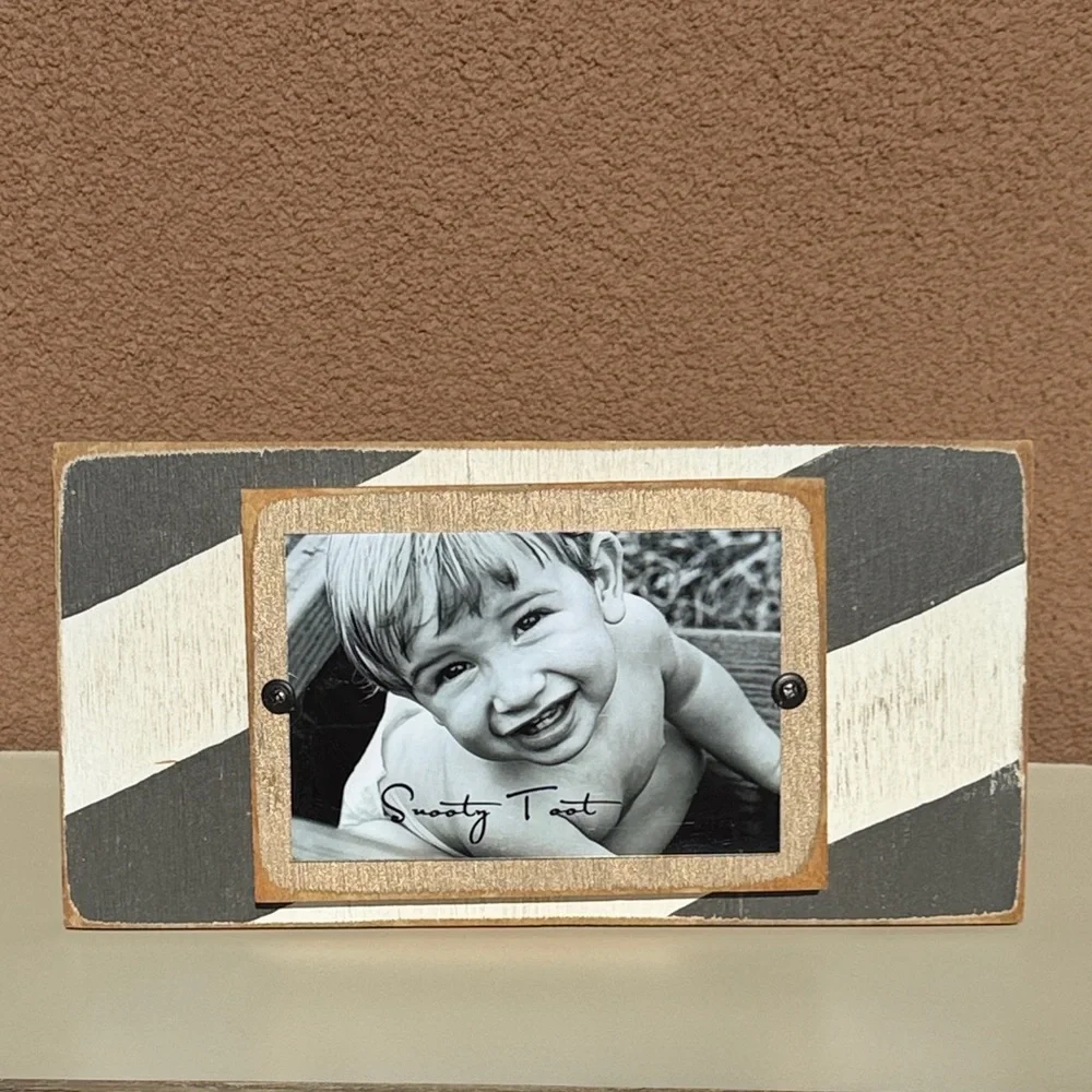 Striped Gray and White Wood Distressed Photo Frame